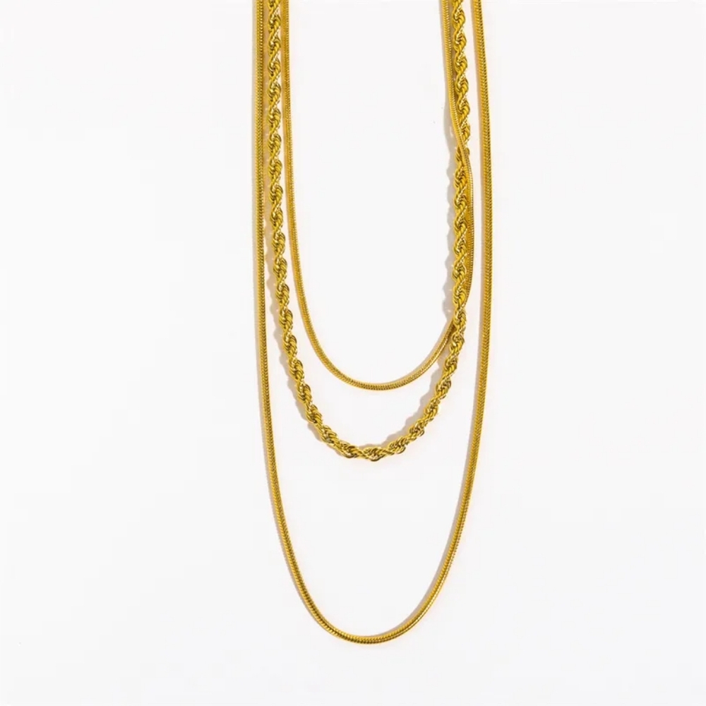 Stainless Steel Leyered Necklaces, modern design, Gold. - Picture 5 of 8
